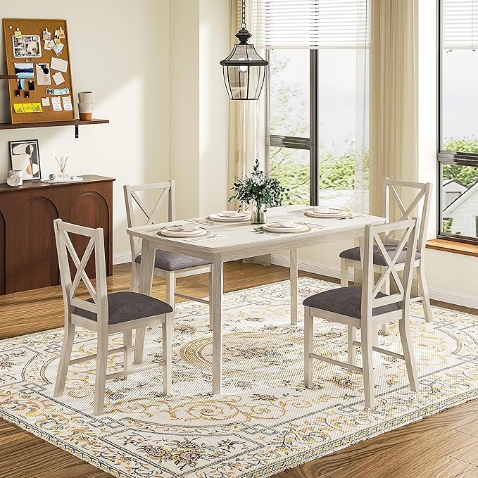 47'' Solid Wood Dining Table for 4-6, Farmhouse Kitchen Table for Kitchen, Dining Room, Restaurant, Natural Eco-Friendly, Washed Gray