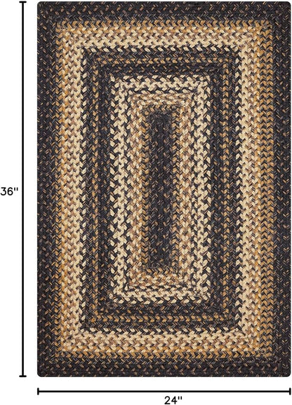 Kilimanjaro Black and Tan Small Braided Rugs, 2x3' Rectangle - Handmade with Jute, Warm Primitive Decor, Perfect for Bathrooms and Entryways - Durable and Easy to Clean