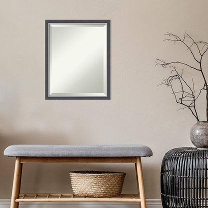 Amanti Art Black Bathroom Mirror for Over Sink, 22x18 Eva Black Silver Thin Rectangle Vanity Mirror, Small Modern Contemporary Frame, Hangs Horizonally and Vertically, Bathroom Wall Decor, Beveled