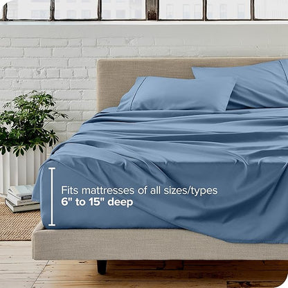 Bare Home Ultra-Soft Twin Sheet Set - Luxury 1800 - Hydro-Brushed - Deep Pockets - Easy Fit - 3 Piece Set - Bedding Sheets & Pillowcases (Twin, Coronet Blue)