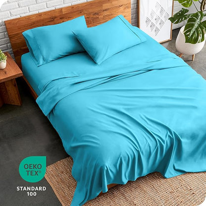 Bare Home King Sheet Set - Luxury 1800 Ultra-Soft Microfiber King Bed Sheets - Double Brushed - Deep Pockets - Easy Fit - 4 Piece Set - Bedding Sheets & Pillowcases (King, Aqua)