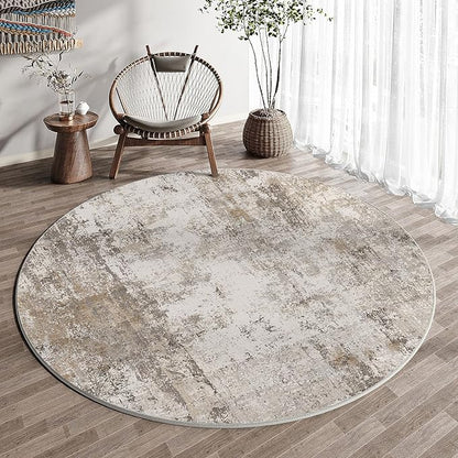 3x3 Washable Round Rug Brown Grey Neutral Abstract Entryway Non Slip Low Pile Area Rug Living Room Bedroom Indoor Doormat Small Soft Carpet for Entrance Bathroom Kitchen