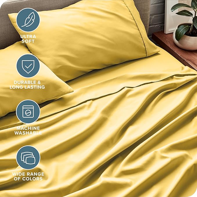 Bare Home Queen Sheet Set - Luxury 1800 Ultra-Soft Microfiber Queen Bed Sheets - Double Brushed - Deep Pockets - Easy Fit - 4 Piece Set - Bedding Sheets & Pillowcases (Queen, Lemon Drop)