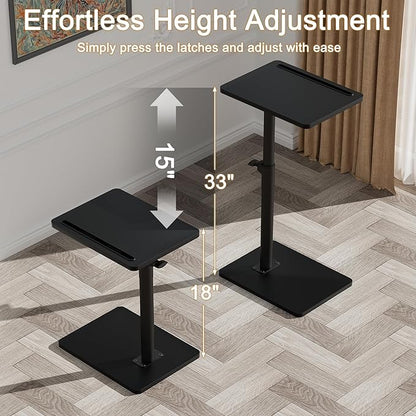 Sofa Armrest Tray Table for Couch - 360° Swivel Height Adjustable End for Small Spaces, Snack Side Table for Bed or Chair with Phone & Tablet Slot (Black,Standard)