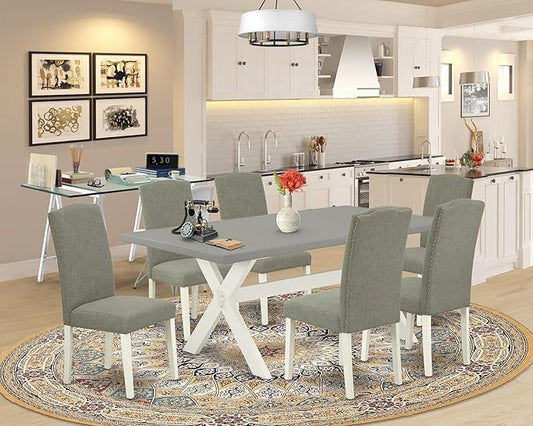 East West Furniture X097EN206-7 7 Piece Dining Room Table Set Consist of a Rectangle Kitchen Table with X-Legs and 6 Dark Shitake Linen Fabric Parson Dining Chairs, 40x72 Inch, Multi-Color