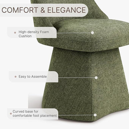 Swivel Dining Chair Mid Century Modern DeskChair High Back Upholstered Linen Fabric SideChair for Kitchen Diningroom Bedroom,Moss Green,2 Box