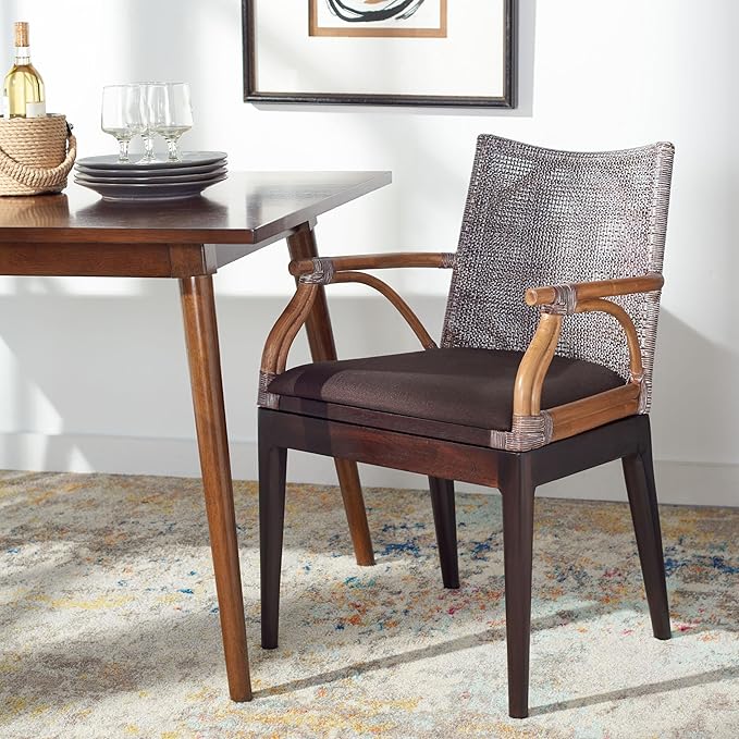 SAFAVIEH Home Collection Gianni Tropical Coastal Brown White Wash Solid Wood Arm Chair