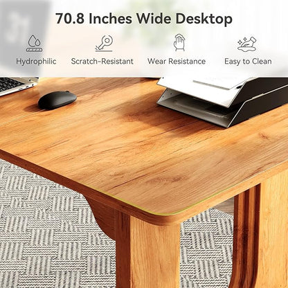 LITTLE TREE 70.8-Inch Home Office Desk, White Computer Desk with Storage, Study Writing Work Desk for Home Office, Spacious Modern Simple Desk, Brown