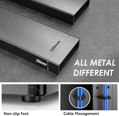 FITUEYES Universal TV Stand with Power Outlets for 50-85 inch TVs, Swivel&Height Adjustable Tall TV Stand for Bedroom Living Room, 27.5''Large Tempered Glass Base Holds up to 143 lbs.