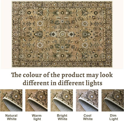 Tangsoo Vintage Floral Rug 2x3 Washable Rugs for Entryway, Small Area Rug, Non-Slip for Front Door, Brown Accent Rug Doormat, Soft Low Pile for Indoor Entrance Kitchen Bedroom