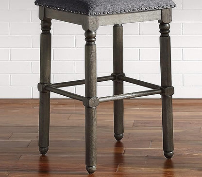 Roundhill Furniture Arnhem Wood Upholstered Counter Height Stools, Set of 2, Gray