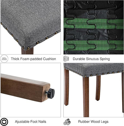 Parsons Kitchen Dining Chair Set Room Modern Upholstered Stylish Fabric High Back with Bronze Nailhead Trim