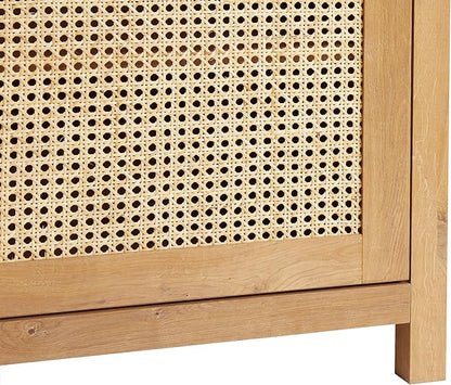 Walker Edison Sasha 2-Door Sideboard Buffet with Arched Rattan Panels, 58 Inch, English Oak