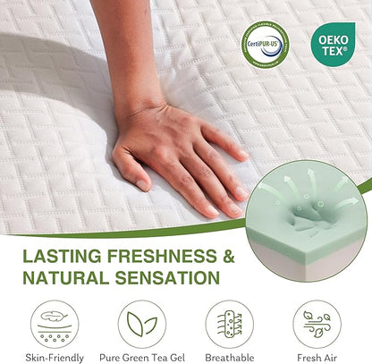 12 Inch Queen Mattress, Memory Foam Mattress in a Box with Cooling Green Tea Gel, Relieve Pressure with Medium Support, CertiPUR-US Certified, 80''L x 60''W, White