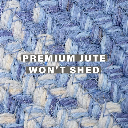 Denim Blue Small Braided Rugs, 2x3' Rectangle - Handmade with Jute, Coastal Country Decor, Perfect for Laundry Rooms, Bathrooms and Entryways - Durable and Easy to Clean