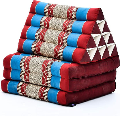 Leewadee - Comfortable Japanese Floor Mattress Used As Thai Floor Bed with Triangle Cushion, Futon Mattress Or Thai Massage Mat, 67 x 21 inches, Blue Red