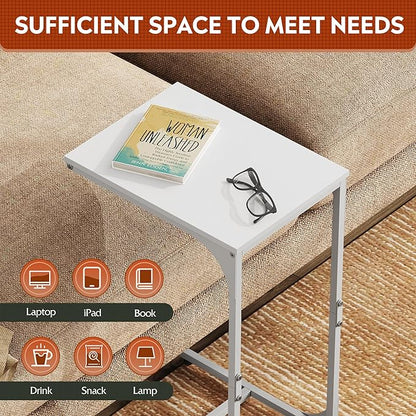 WLIVE C-Shaped End Table Set of 2, Small Couch Side Tables with Metal Frame, Sofa Table TV Tray for Living Room, Bedroom, White
