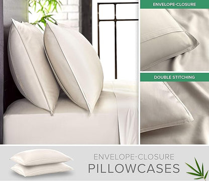 Split King Sheets by Pure Bamboo, Genuine 100% Organic Viscose Derived from Bamboo Bed Sheet Set, Soft & Cooling, Double Stitching *Not for Split Top (Split King, Ivory)