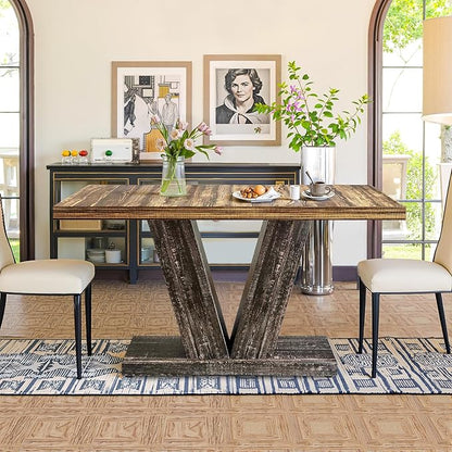 47 Inch Dining Table for 4, Farmhouse Dinner Table Wooden Kitchen Tables with Heavy Duty Pedestal for Dining Room, Kitchen, Living Room, Brown & Black