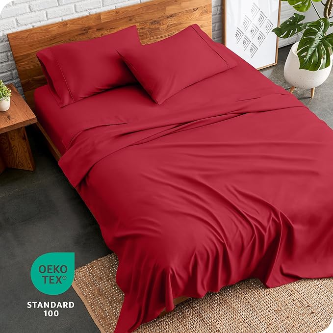Bare Home Twin Sheet Set - 1800 Ultra-Soft Microfiber Twin Bed Sheets - Double Brushed - Deep Pockets - Easy Fit - Extra Soft - 3 Piece Set - Bedding Sheets & Pillowcases (Twin, Red)