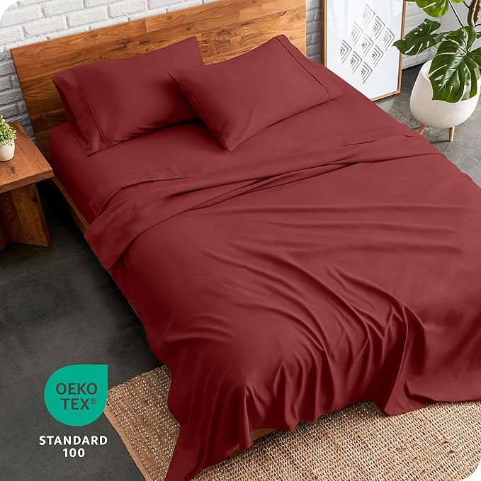Bare Home Full Extra Long Sheet Set - 1800 Ultra-Soft Microfiber Full XL Bed Sheets - Double Brushed - Deep Pockets - Easy Fit - 4 Piece Set - Bed Sheets (Full XL, Rosewood)