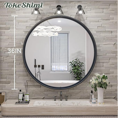 TokeShimi Black Round Mirror 36 Inchs Wall Mounted Black Circle Bathroom Mirror with Non-Rusting Aluminum Alloy Brushed Matte Metal Frame for Modern Minimalist Farmhouse Home Decor