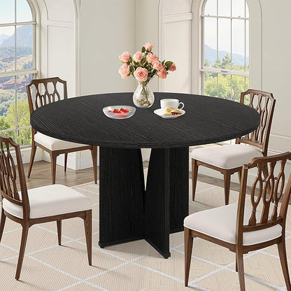 NicBex 39 Inch Round Dining Table for 4, Wooden Small Dinner Table Farmhouse Kitchen Tables with X-Shaped Stable Pedestal for Dining Room, Kitchen, Living Room，Black