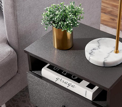 VECELO Modern Nightstands Set of 2,Square End Side Table with Drawer and Storage Space for Bedroom and Living Room