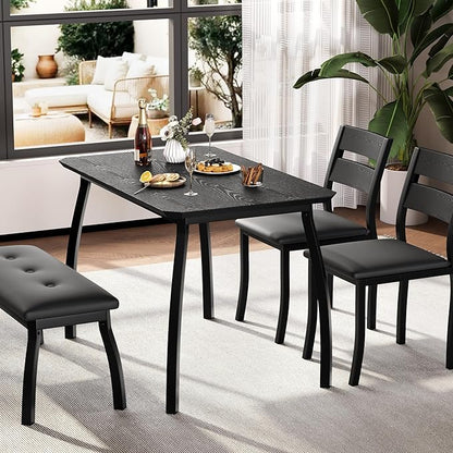 GAOMON Dining Table Set for 4, Wooden Kitchen Table with Upholstered Bench & 2 Cushion Chairs, Space-Saving Dinette Set for Studio, Kitchen, Dining Room, Apartment(43''x28''x30''), Black