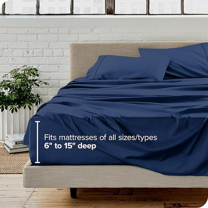 Bare Home California King Sheet Set - 1800 Ultra-Soft Microfiber Cal King Bed Sheets - Double Brushed - Deep Pockets - Easy Fit - 4 Piece Set - Bed Sheets (California King, Dark Blue)