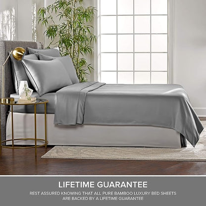 Twin XL Sheets by Pure Bamboo, Genuine 100% Organic Viscose Derived from Bamboo Bed Sheet Set, Luxuriously Soft & Cooling, Double Stitching, Lifetime Quality Promise (Twin XL, Stone Grey)