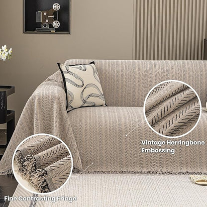 Nobildonna Sofa Cover Washable Soft Thicken Chenille Couch Cover with Tassel,Waterproof Sofa Slipcover for 3-4 Cushion Couch,Sectional Sofa,L-Shaped Furniture Protector Pet-Friendly,Brown 71"x150"