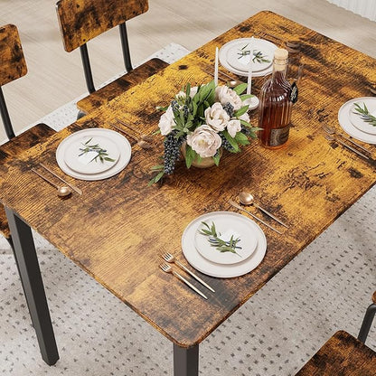 5-Piece Dining Table Set with 4 Chairs, 43" Kitchen Table Chairs Set of 4, Rectangular Dining Room Table Set with Metal Frame & MDF Board, Perfect for Small Space, Brown