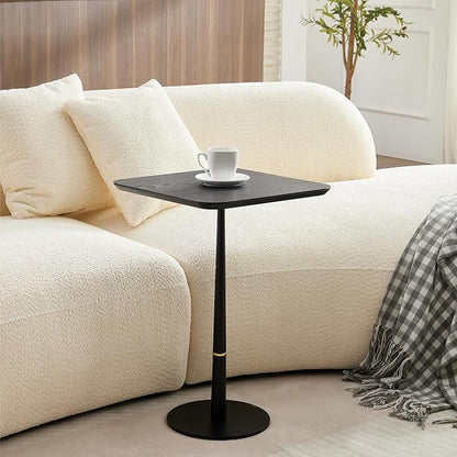 Small Side Table for Small Spaces Living Room, Tall End Side Table for Sofa Couch, Square Drink Coffee Tables, Modern Martini Cocktail Beverage Pedestal Stand for Bedroom, Black