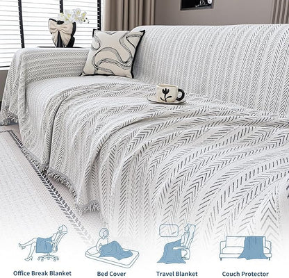 Nobildonna Sofa Cover Washable Soft Thicken Chenille Couch Cover with Tassel,Waterproof Sofa Slipcover for 3-4 Cushion Couch,Sectional Sofa,L-Shaped Furniture Protector Pet-Friendly,Beige 91"x150"