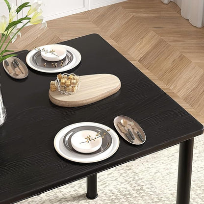 VECELO Kitchen Table and Chairs for 4, Dining Room Set with Chairs/Stools, Heavy-Duty Metal Frame with Wooden Tabletop for Small Spaces, Easy Assembly, Elegant Black
