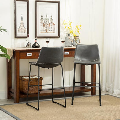 Roundhill Furniture Vintage PU Leather Bar Stools, Antique Gray, Set of 2