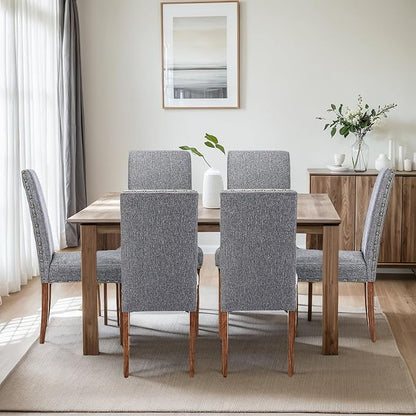 Parsons Kitchen Dining Chair Set Room Modern Upholstered Stylish Fabric High Back with Bronze Nailhead Trim