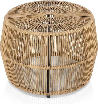 Muse & Lounge Co. Ysar Boho Rattan Round Coffee Table Outdoor with Metal Frame, All-Weather and Rust Resistant, Handcrafted Coastal Furniture for Patio, Poolside, Garden, Yard, Natural Brown
