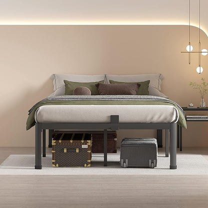 MAF 20 Inch Queen Size Bed Frame with Round Corner Legs Mattress Slide Stopper No Box Spring Needed Heavy Duty Metal Platform Bed Frames Under-Bed Storage Space, 3000 LBS Steel Slats Support