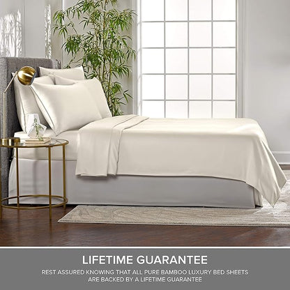 Short Queen Sheets by Pure Bamboo for RV Camper (60"x75") - Genuine 100% Organic Viscose Derived from Bamboo Bed Sheet Set, Soft & Cooling, Lifetime Quality Promise (Short Queen, Ivory)