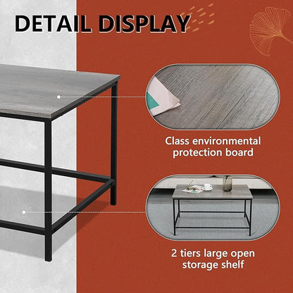 SENIG Small Coffee Table, Modern Industrial Style Rectangular Coffee Table, Grey Wood and Sturdy Metal Side End Table, Rustic Accent Functional Coffee Table for Living Room,31.5 x 20 x 16