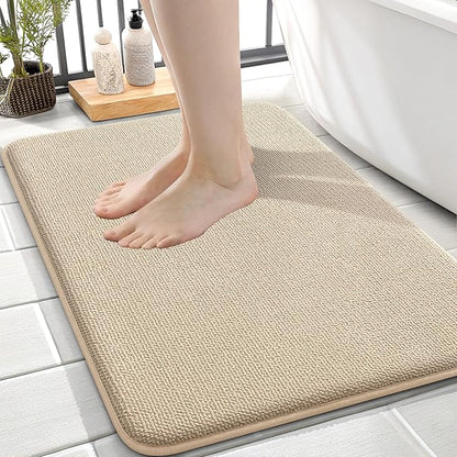 OLANLY Thick Memory Foam Bath Mat Rug 24x16, Extra Soft Absorbent Bathroom Rug, Quick Dry Bath Mats, Non-Slip, Machine Washable Carpet for Bathroom, Tub and Shower, Home Decor Accessories, Beige