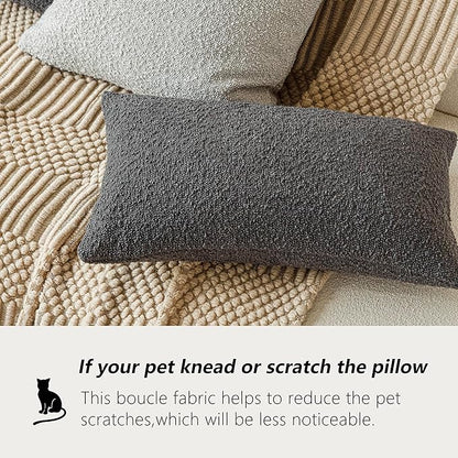 Foindtower Pack of 2 Textured Boucle Throw Pillow Covers Accent Solid Decorative Lumbar Pillow Cases Woven Couch Cushion Case for Sofa Living Room Home Decor, 12 x 20 Inch,Dark Grey