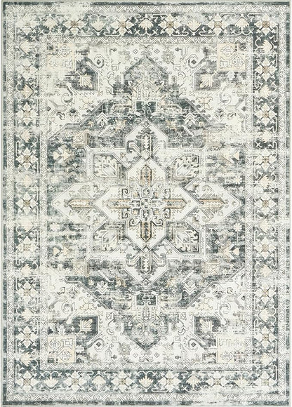 zesthome 9x12 Area Rugs,Stain Resistant Washable Rug,Ultra-Thin Rugs for Living Room,Bedroom,Non-Slip Backing Home Decor Large Area Rug (Grey/Beige,9'x12')