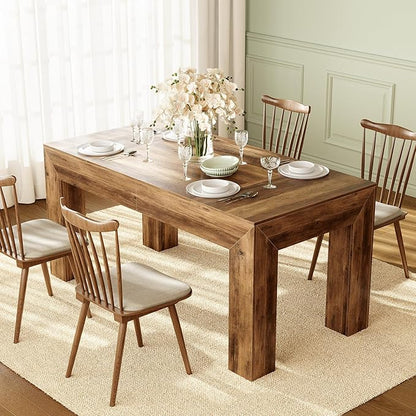 LITTLE TREE Modern Dining Table, Rectangle Heavy Duty Kitchen Table for Home, Farmhouse 63 Inches Wooden Furniture for 4-6 People, Wood Grain Color