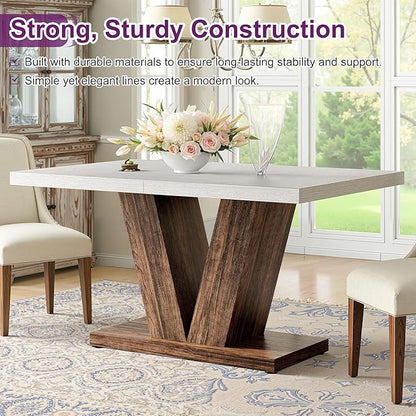 47" Dining Table, Wooden Kitchen Dinner Table Heavy Duty, Farmhouse Table for Dining Room, Living Room Space Saving, White