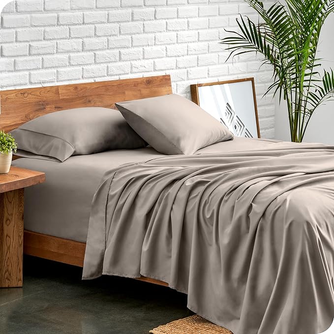 Bare Home California King Sheet Set - 1800 Ultra-Soft Microfiber Cal King Bed Sheets - Double Brushed - Deep Pockets - Easy Fit - 4 Piece Set - Bed Sheets (California King, Khaki)