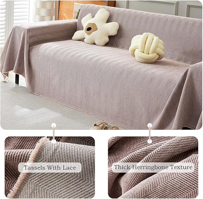 STACYPIK Stylish Cozy Pink Sofa Cover for Dogs Kids Geometric Couch Cover Herringbone Couch Slipcover for Sectional Couch Covers L Shape for 3 Cushion Couch Pet Furniture Throw Cover Washable-71X150IN