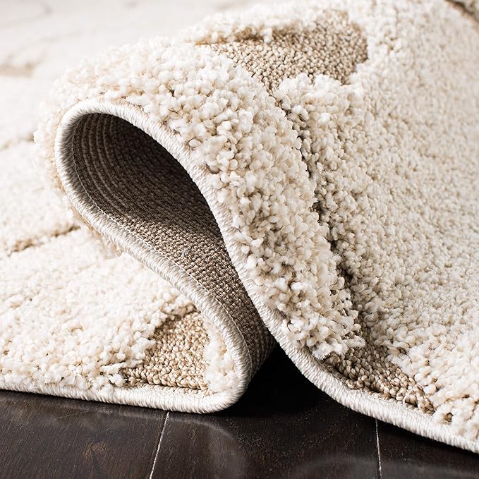 SAFAVIEH Area Rug 8x10 - Florida Shag Collection - Large - Cream & Beige, Scroll Design, Non-Shedding & Easy Cleaning, Plush Thick Pile, Ideal for Living Room, Bedroom, Dining Space (SG455-1113)